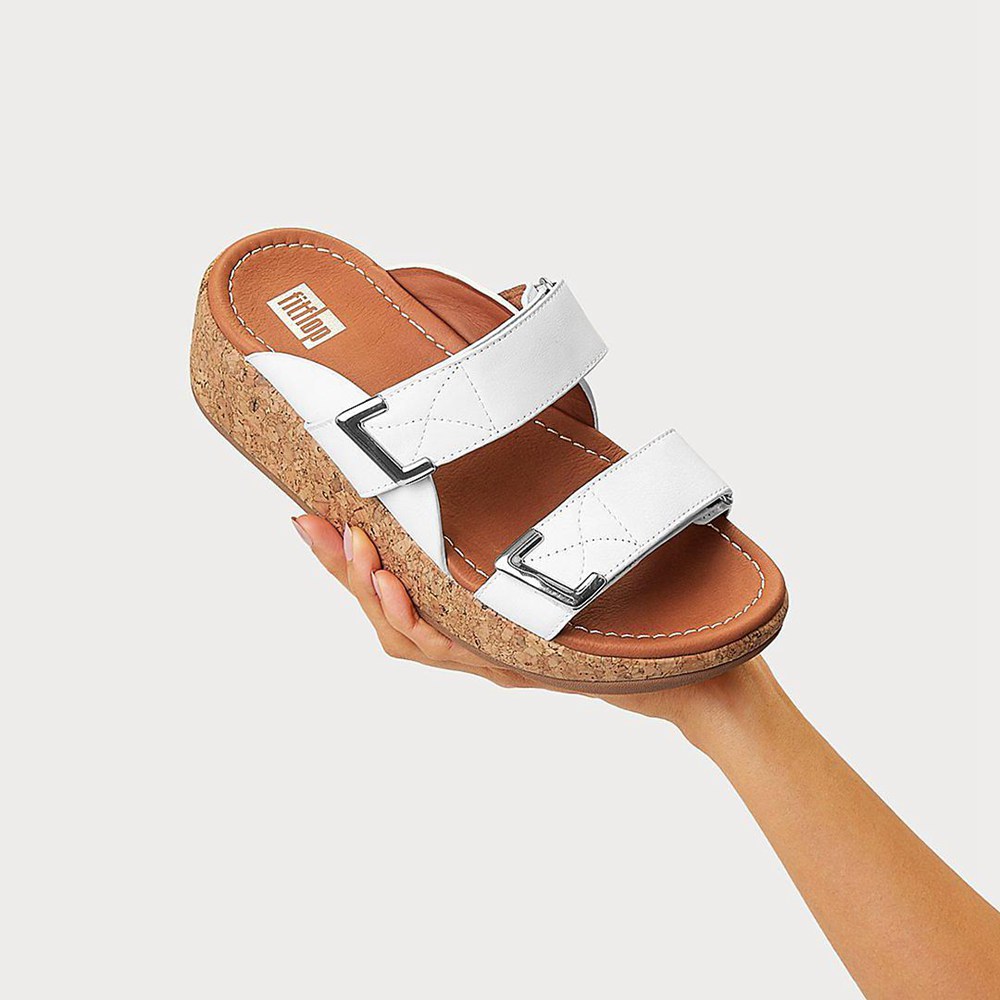 Fitflop Womens Slides White - Remi Adjustable Leather - 94PJMKRHV